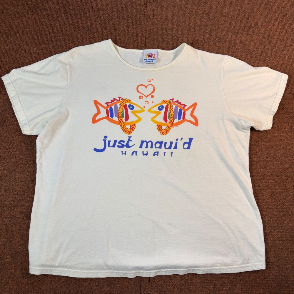 Sgt Leisure Hawaii Just Mauid T Shirt Womens Large White Tropical Fish Graphic L
